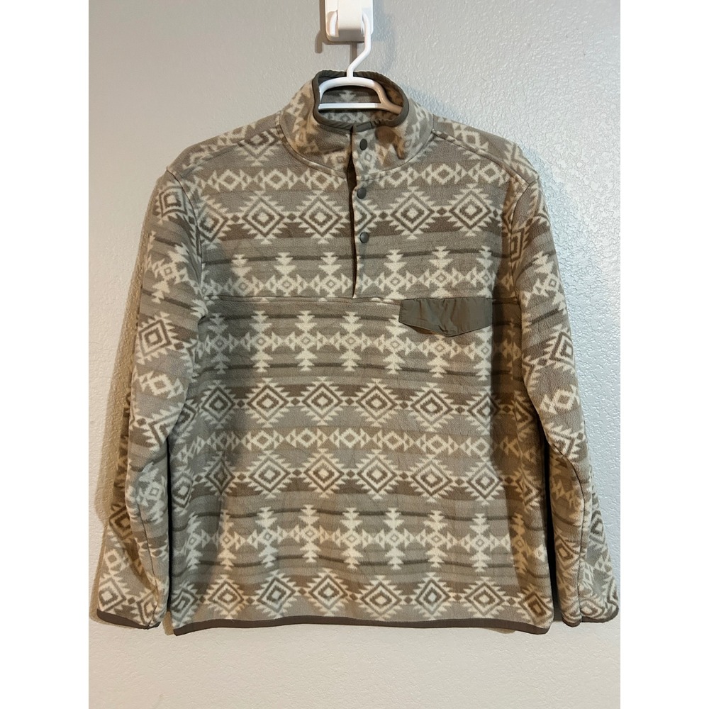 Southern Grit Mens Large Tan Brown‎ Southwestern Aztec Fleece Snap Pullover